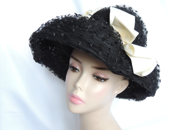 Vintage Black Lampshade Hat Bucket Hat Dress Hat … - image 1