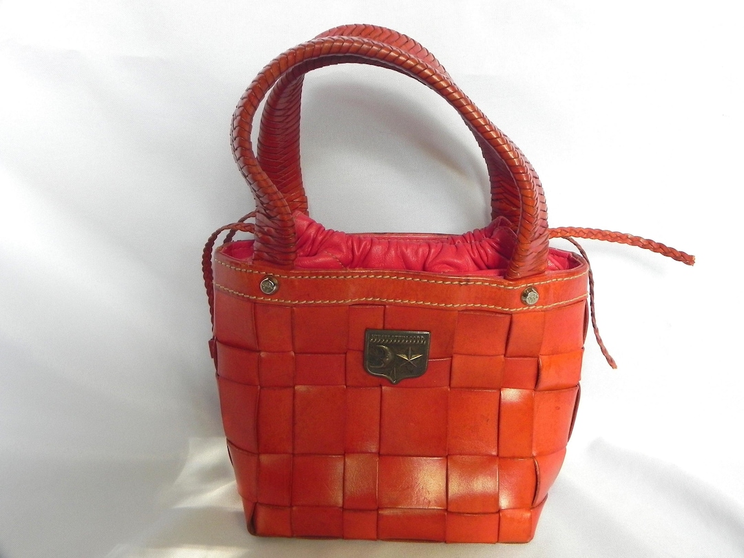 Vintage Barry Kieselstein Cord Red Leather Basketweave Drawstring