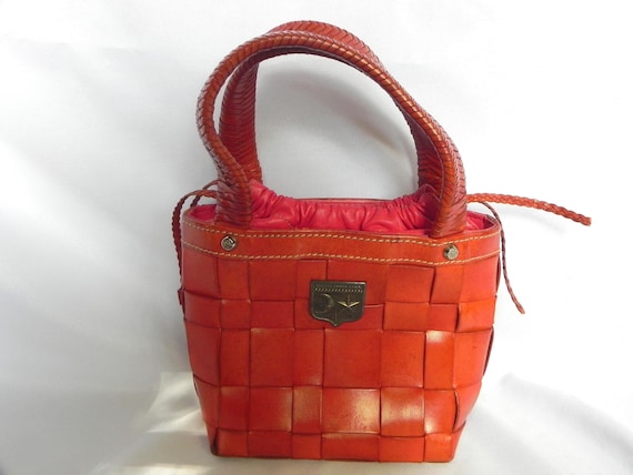 Vintage Barry Kieselstein Cord Red Leather Basketweave Drawstring