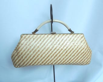 Pochette da sera vintage in paglia/vimini beige e avorio.