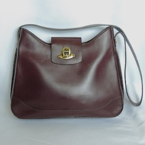 Vintage Rare Etienne Aigner Dark Oxblood Red/Brown Leather 50th Anniversary Shoulder Bag Purse Handbag with Matching Mirror