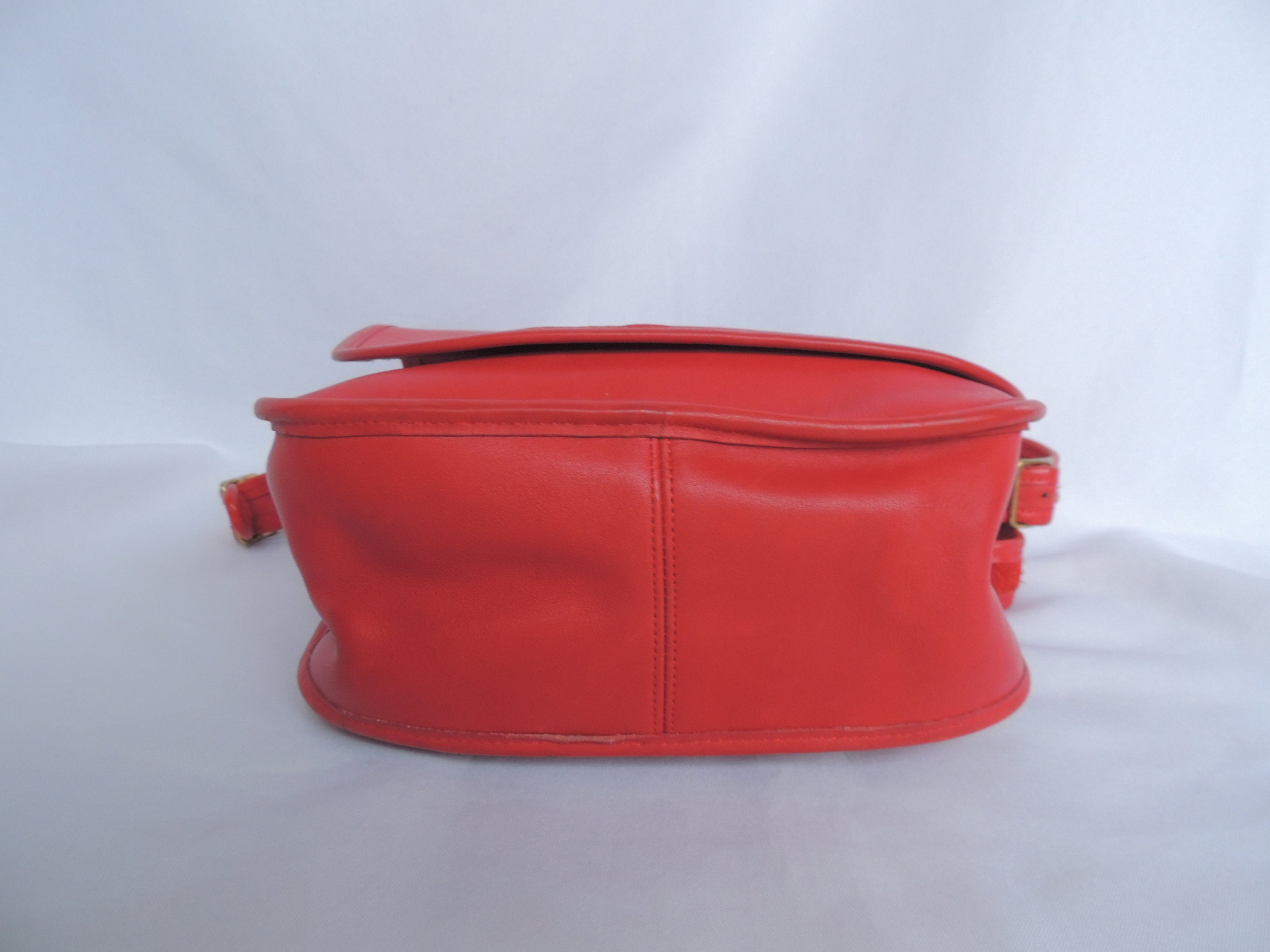 Vintage Red Leather Coach Saddle Bag, Shoulder Crossbody Purse 