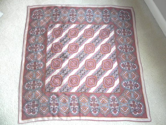 Vintage Oscar de la Renta Silk Designer Scarf Brown, Beige, Orange Colors