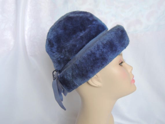 Royal Blue Vintage Felted Fur Bucket Hat Cloche Hat Dress 