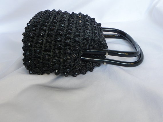 1960's Black Raffia Cello Weave Handbag Purse wit… - image 4