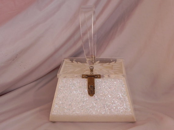 White Confetti Lucite Box Purse Handbag