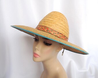Vintage Natural Tan Straw Wide Brim Sun, Gardening, Beach  display picture 3
