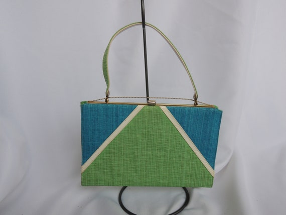 Vintage Green and Teal Blue Handbag Purse Evening… - image 1
