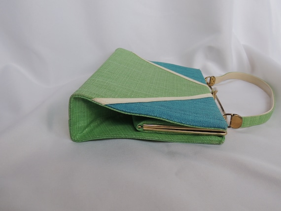 Vintage Green and Teal Blue Handbag Purse Evening… - image 6