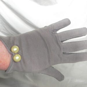 Short Beige Taupe Dress Formal Evening Wedding Church Glove with Faux Pearl Buttons
