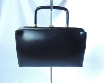 Vintage Black Vinyl Clutch Purse Handbag Evening Bag by Garay