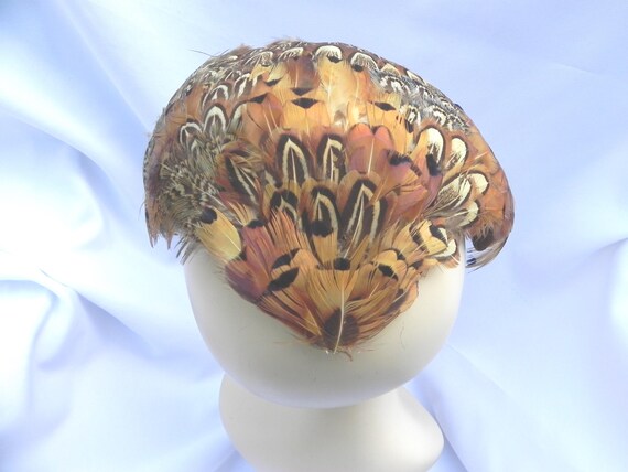 Brown and Beige Feathered Half Hat Mini Hat Fasci… - image 3