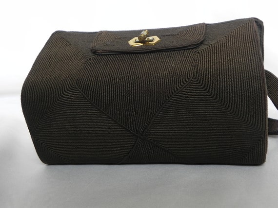 1940's Brown Corde' Corded Box Purse Handbag - image 4