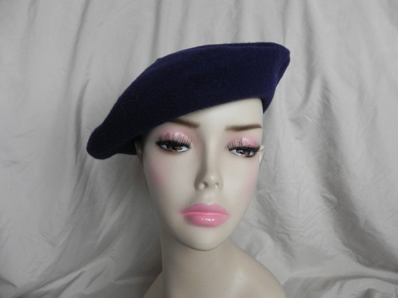 Navy Blue Wool Chic Vintage Kangol Beret Hat - image 1