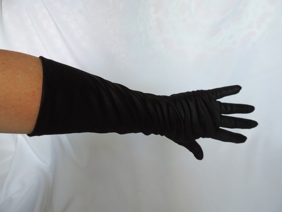 Vintage Long Black Stretch Nylon Opera Gloves For… - image 1