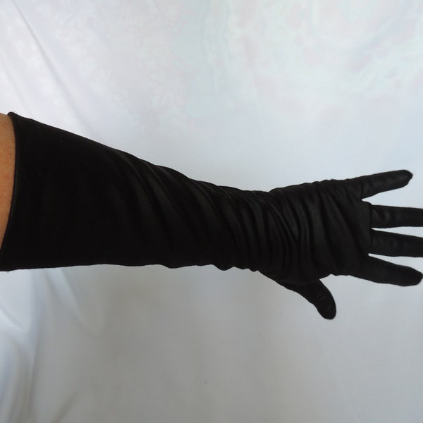 Vintage Long Black Stretch Nylon Opera Gloves Formal Gloves Dress Gloves Evening Gloves by Hansen Size 7
