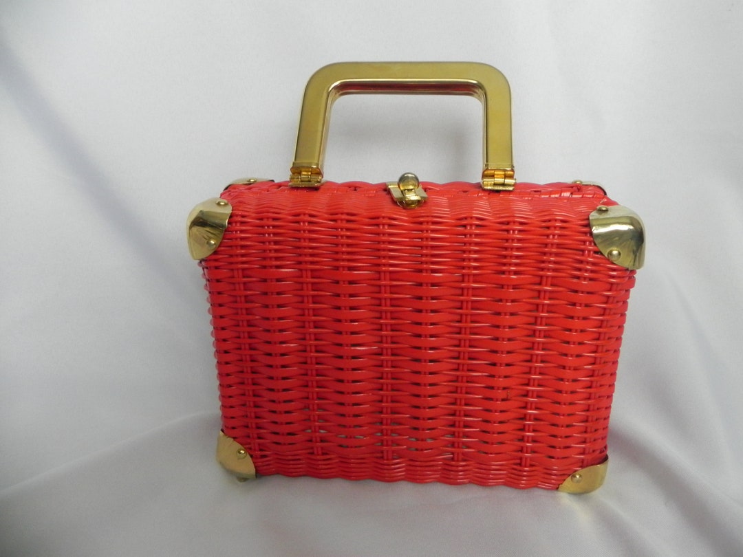 Red Wicker Straw Box Purse Handbag by Marchioness for R.H. Macy & Co