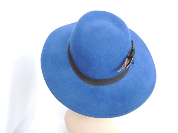 Vintage Royal Blue Wool Felt Fedora Style Dress H… - image 3