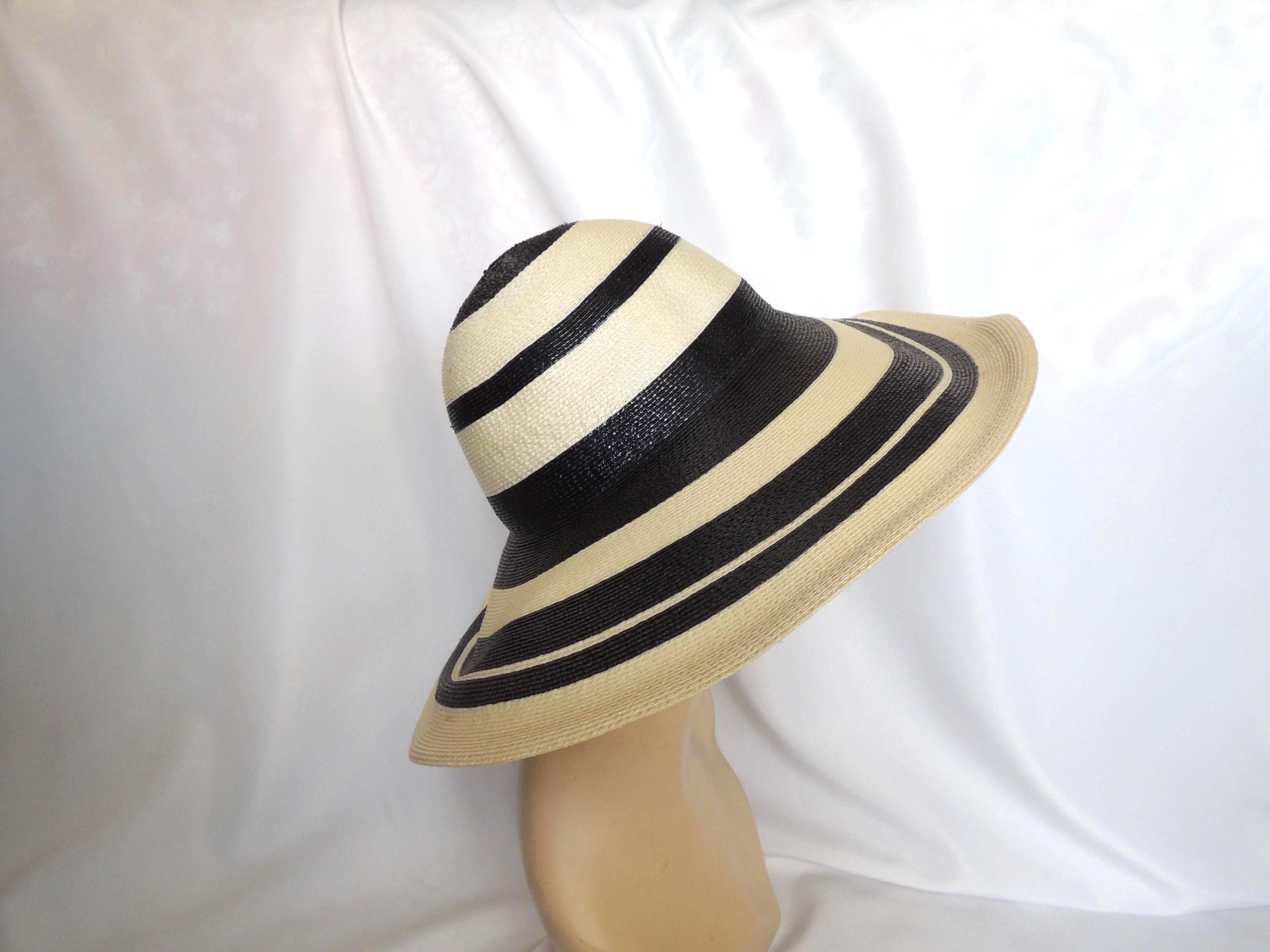 Vintage Frank Olive Navy Blue and White Straw Sun Hat - Etsy display picture 3