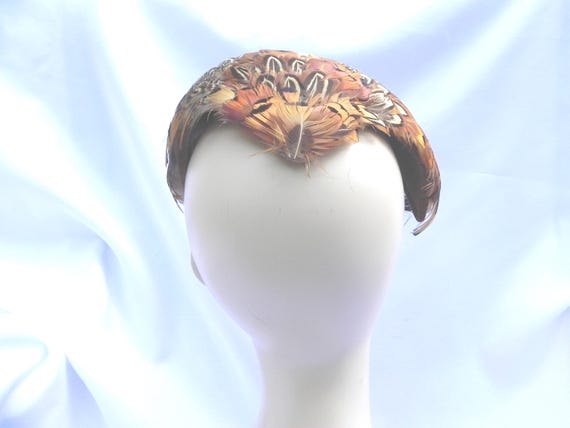 Brown and Beige Feathered Half Hat Mini Hat Fasci… - image 4