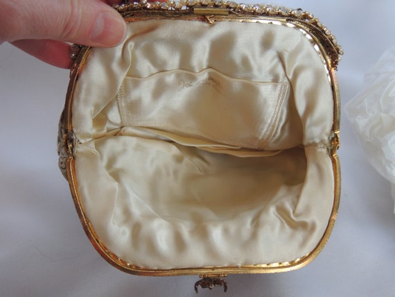 Vintage Gold and Beige Brocade Small Purse Evenin… - image 8