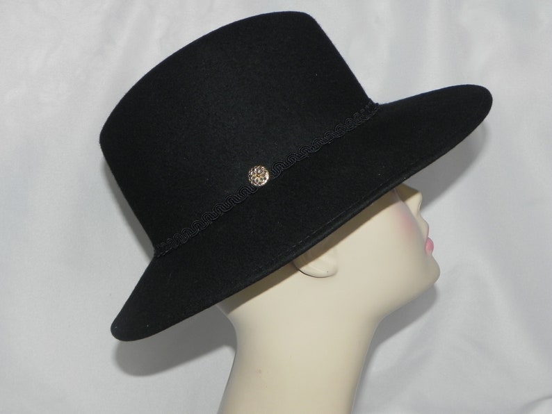 Black Wool Felt Unisex Gamblers Hat Bolero Hat Wide Brim Hat Safari Hat image 3