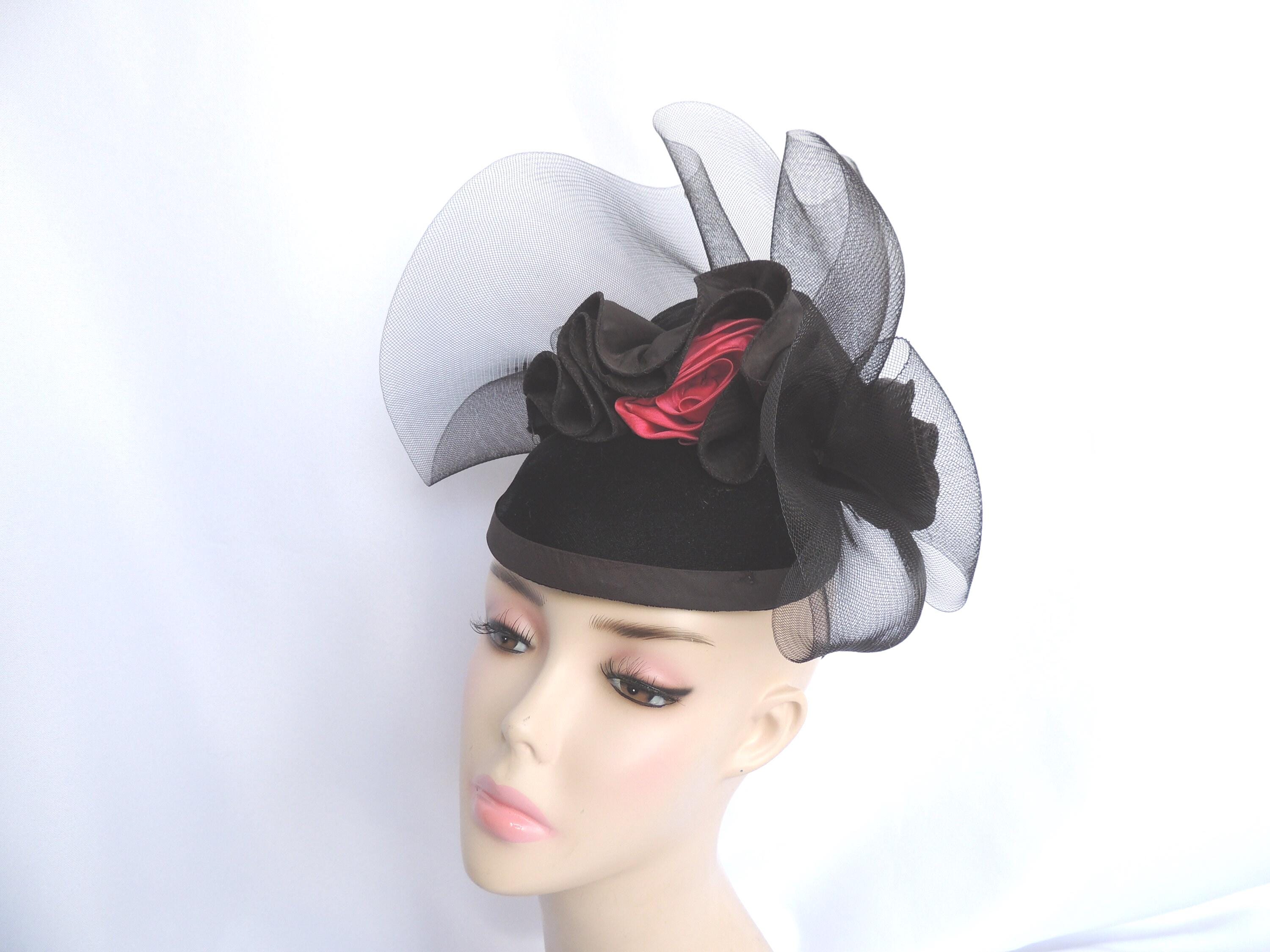 Vintage Black Velvet Fascinator Derby Hat Half Hat Mini Hat  display picture 1