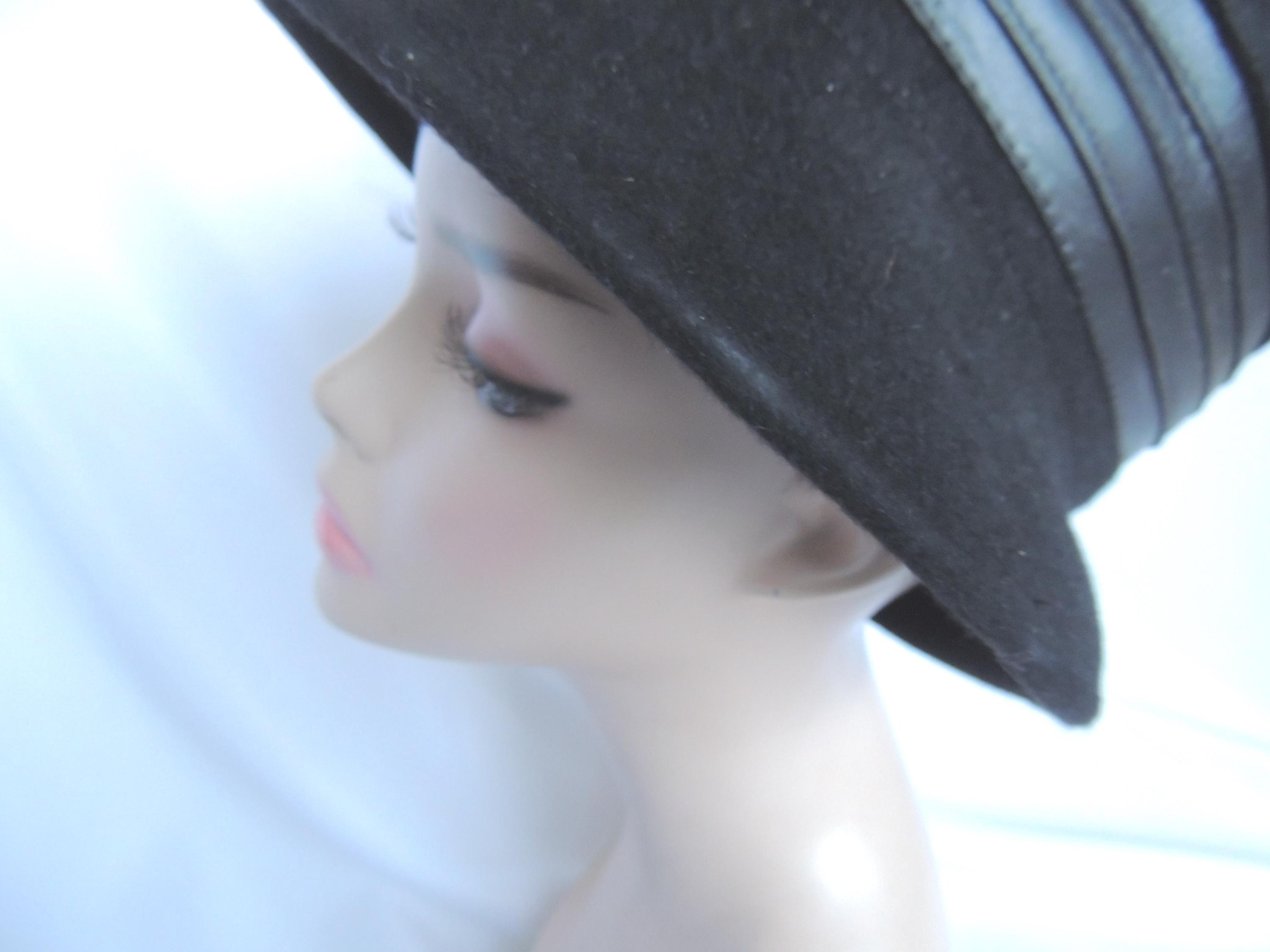 Vintage Frank Olive Black Wool Felt Asymmetrical Bucket Hat 