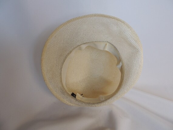 White Vintage Hat Synthetic Straw Summer Fedora H… - image 7