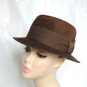 Vintage dunkelbrauner Wollfilz Herren Trilby Hut Fedora Hut Trachtenhut Kirchenhut Business Kleidung von Champ