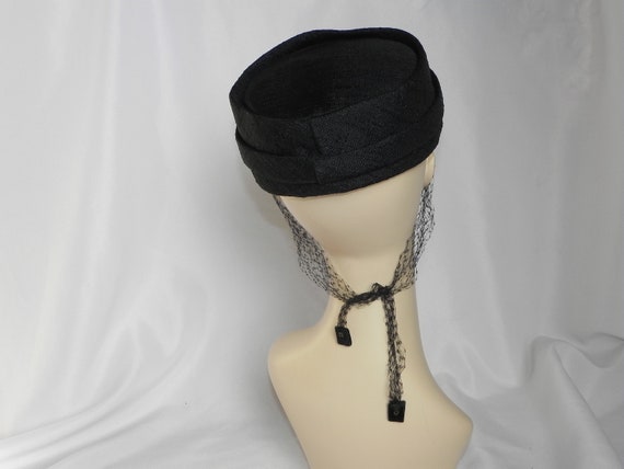 Black Linen Pillbox Hat Cocktail Hat Evening Hat … - image 4