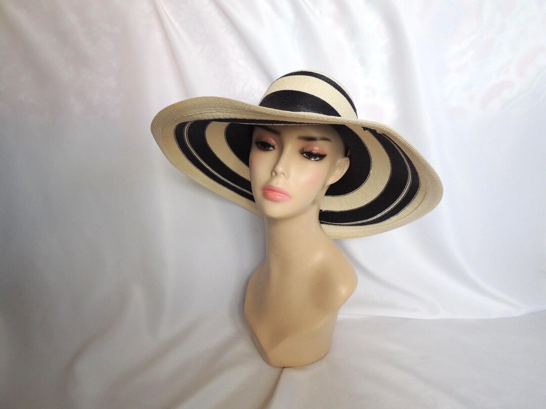 Vintage FRANK OLIVE Stylish Gold & White Straw Sun Hat with Black Band Women main image 2