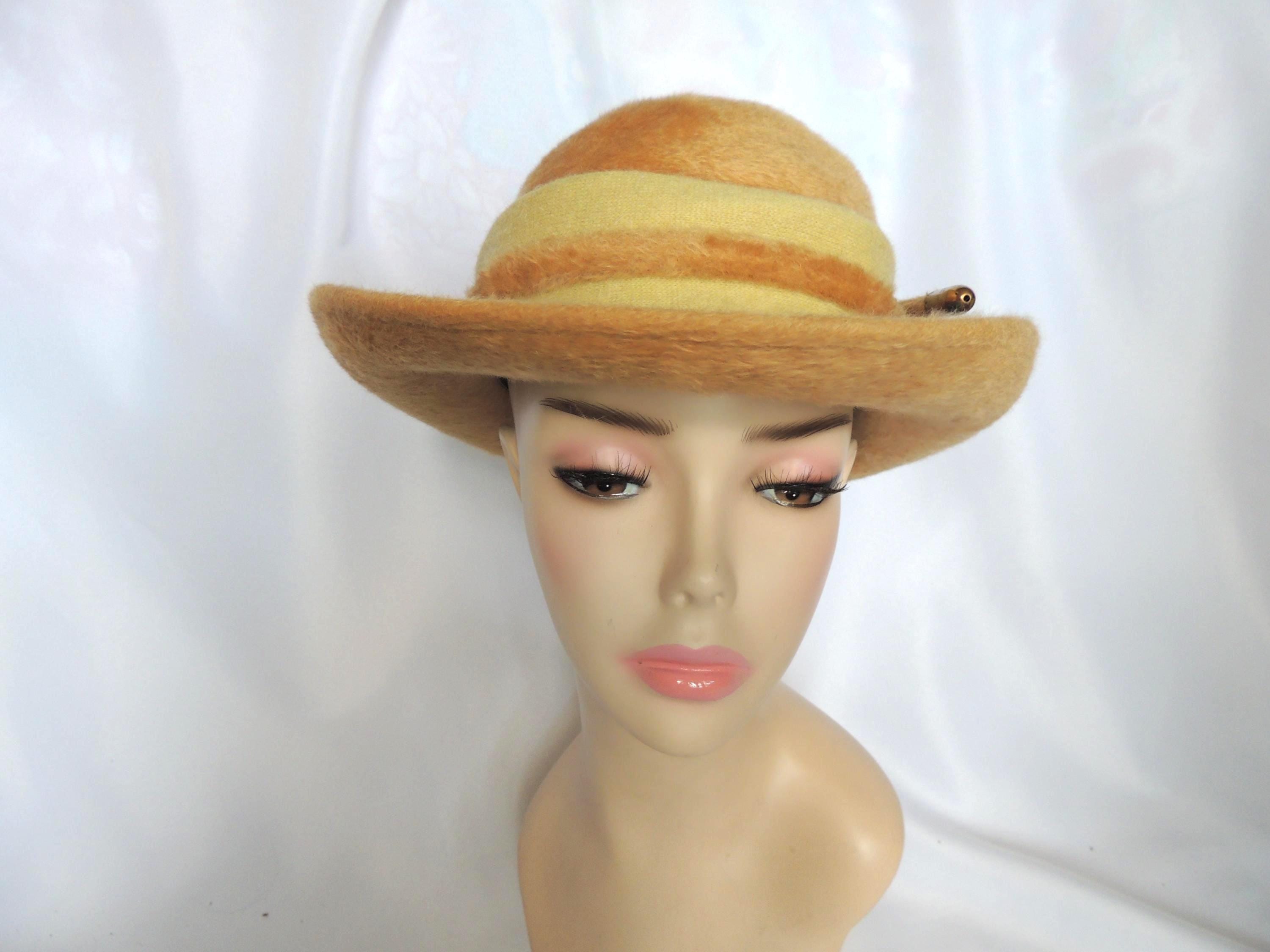 Mr. John Jr Tan Felt Fedora Hat with Dark Fur Trim Vintage Mr. John Jr. Tan Felted Fur Dress Hat Bucket/fedora  main image 2
