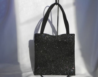 Vintage Black Sparkle Glitter Evening Bag Handbag Purse by Lennox