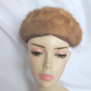 Vintage 1960&#39;s Honey Brown Mink Fur Hat Winter hat by Darcel