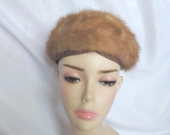 Sale!!! Vintage 1960's Honey Brown Mink Fur Hat by Darcel