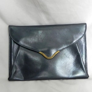 Small Black Leather Envelope Clutch Purse Pouch Handbag Coin Purse