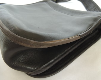 Vintage Black Leather Saddle Bag Coach Shoulder Bag Purse
