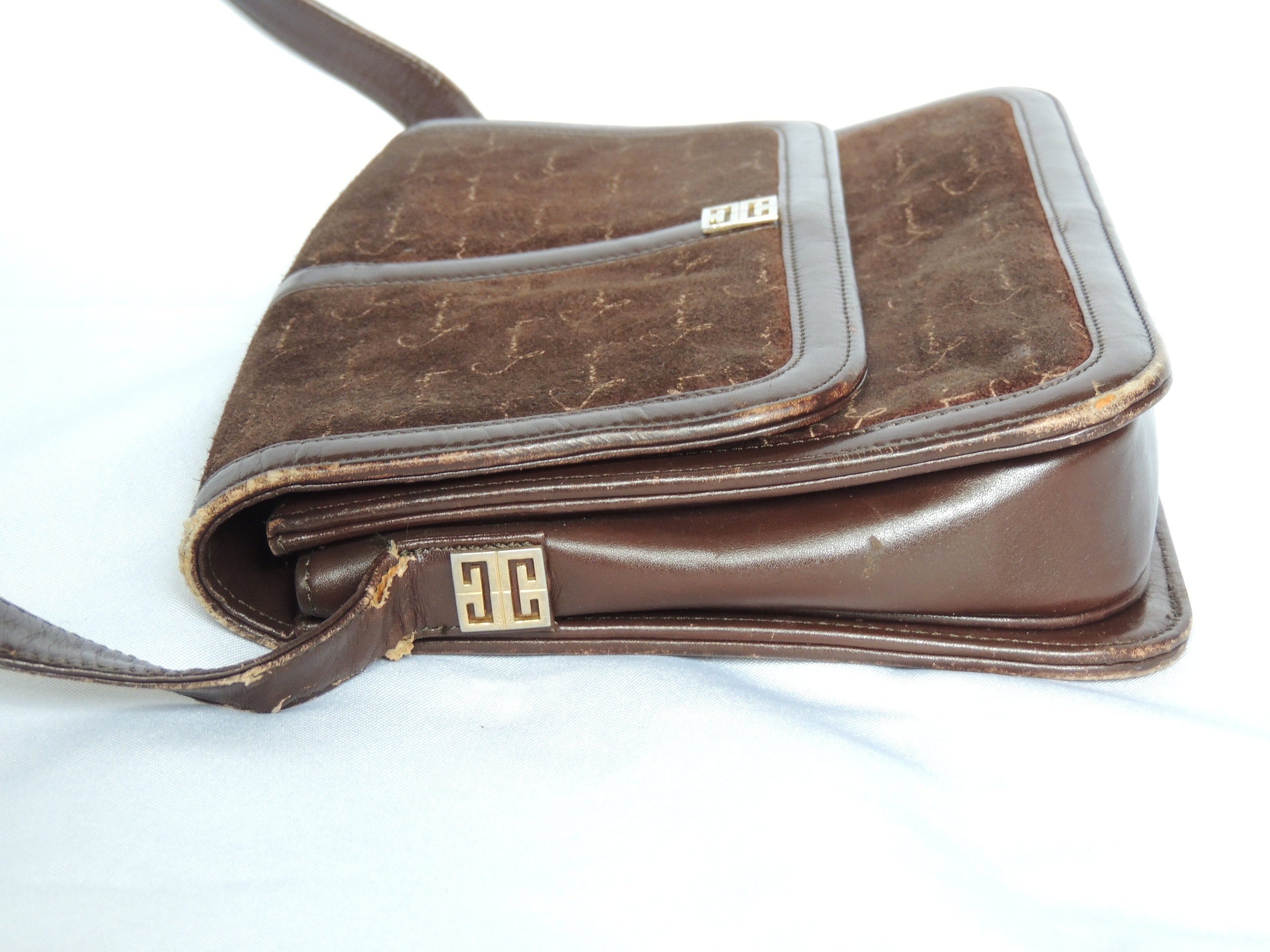 Vintage Givenchy 1970's Brown Leather and Suede Shoulder Bag Purse