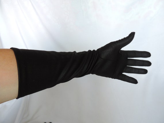 Vintage Long Black Stretch Nylon Opera Gloves For… - image 2