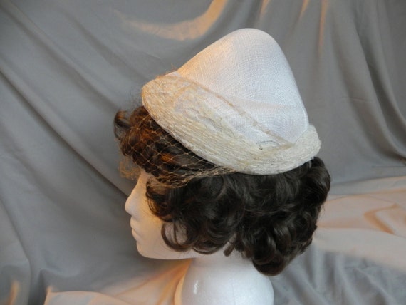 Ivory Dress Hat Church Hat Beehive Hat Cone Hat w… - image 1