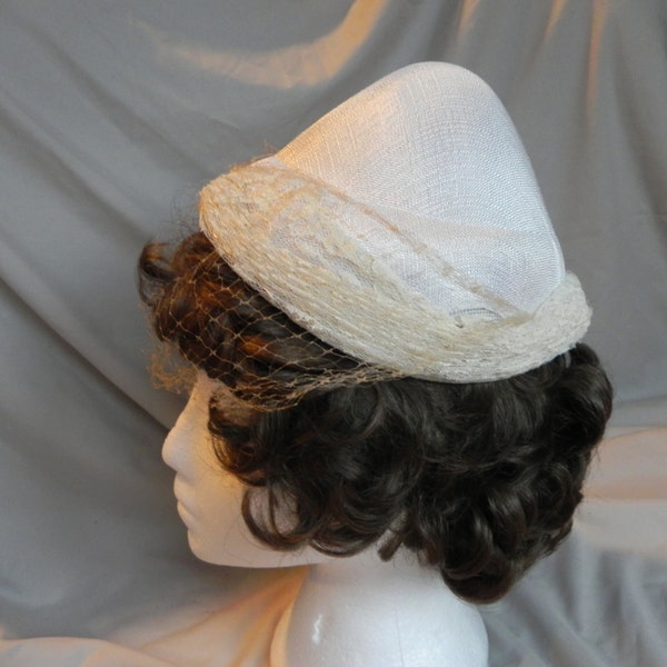 Ivory Dress Hat Church Hat Beehive Hat Cone Hat with Lace Brim