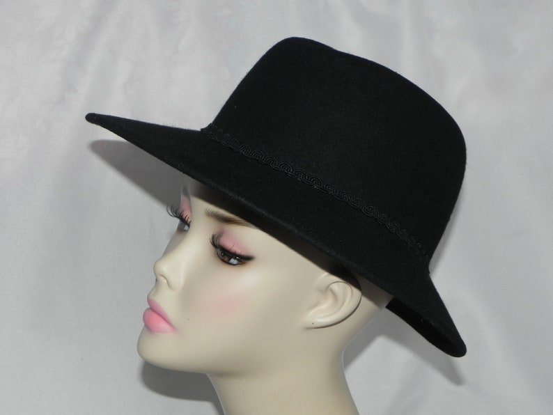 Black Wool Felt Unisex Gamblers Hat Bolero Hat Wide Brim Hat Safari Hat image 1