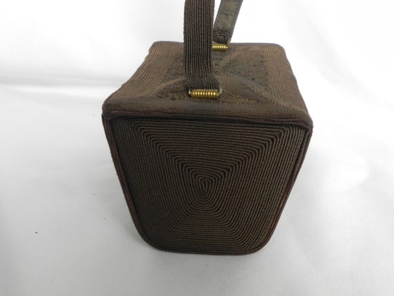 1940's Brown Corde' Corded Box Purse Handbag - image 3