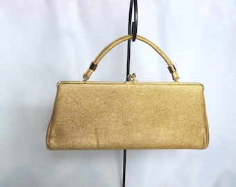 Vintage 1960 Metallic Gold Stoff Clutch Geldbörse Abendtasche