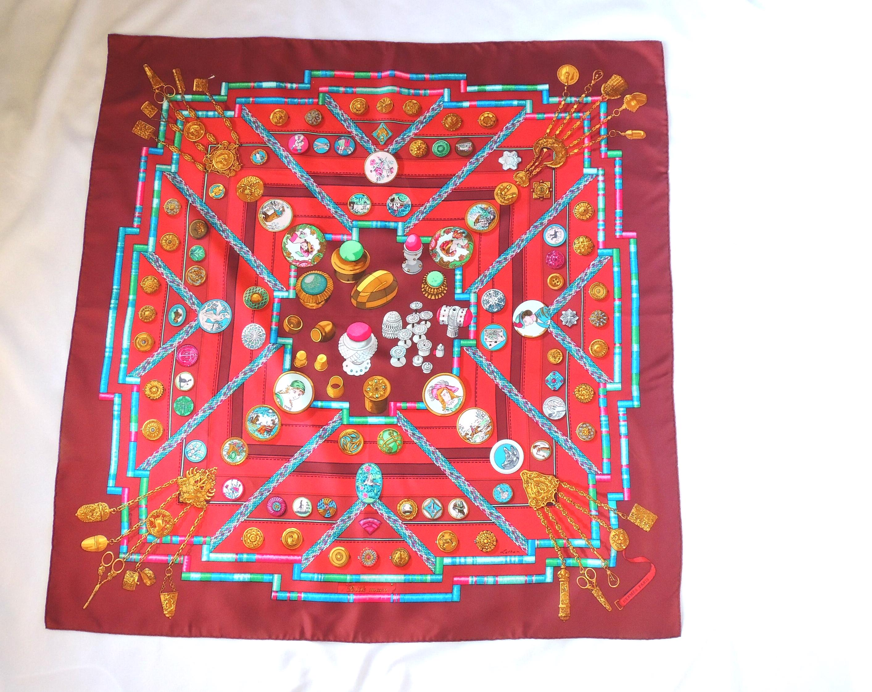 Vintage Hermes Paris Beautiful Large Red Silk Scarf With a