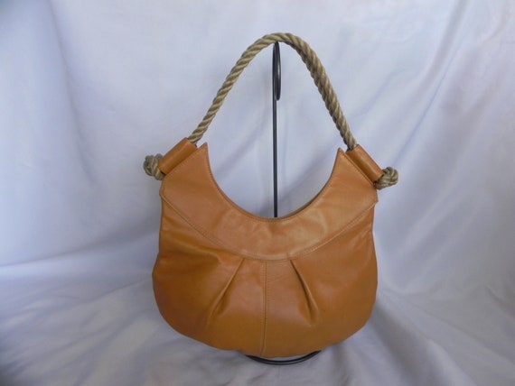 1970's Brown Camel Color Leather Handbag Shoulder… - image 2