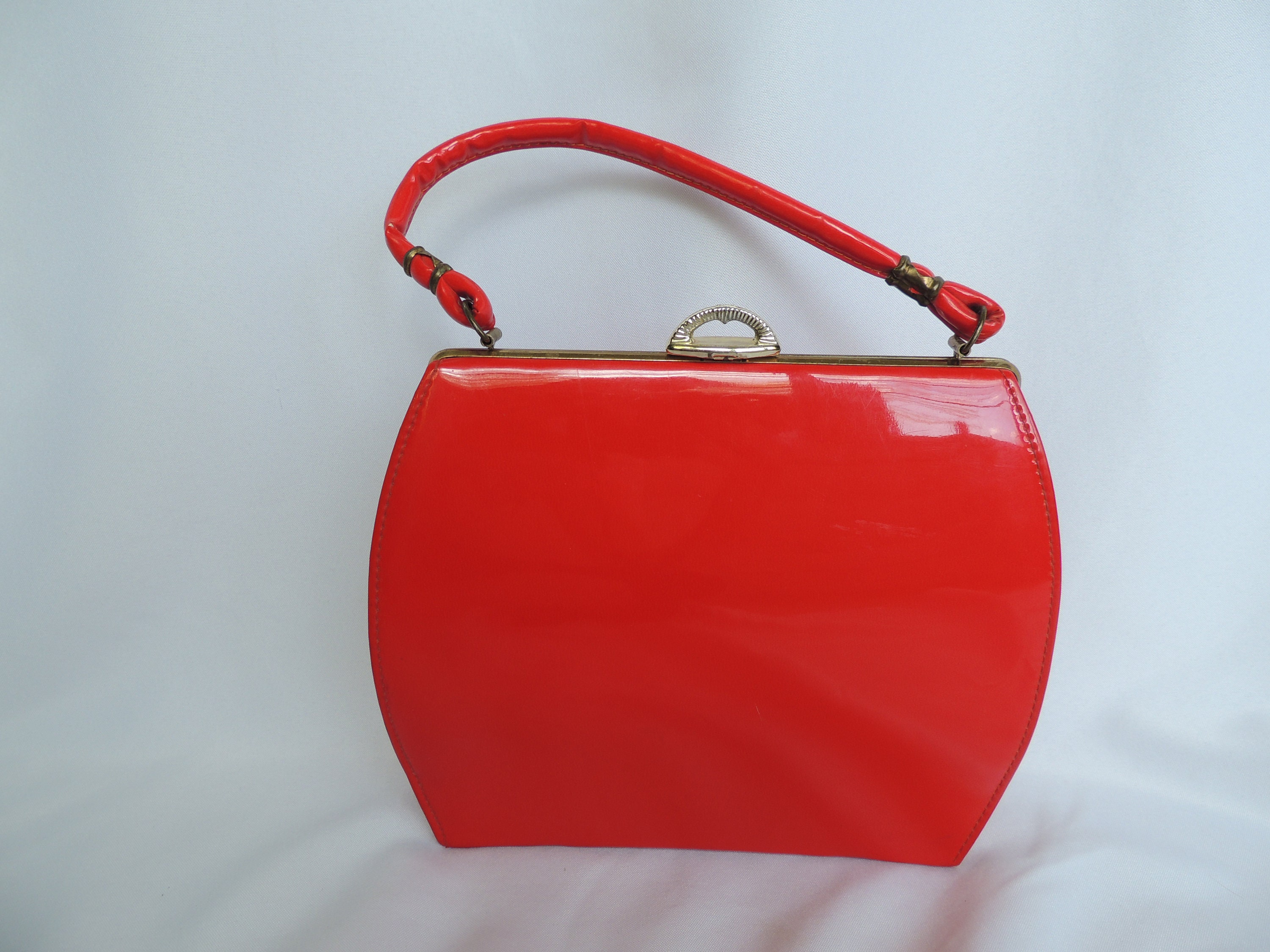 Vintage Candy Apple Red Patent Leather Handbag Red Purse Evening Bag Etsy