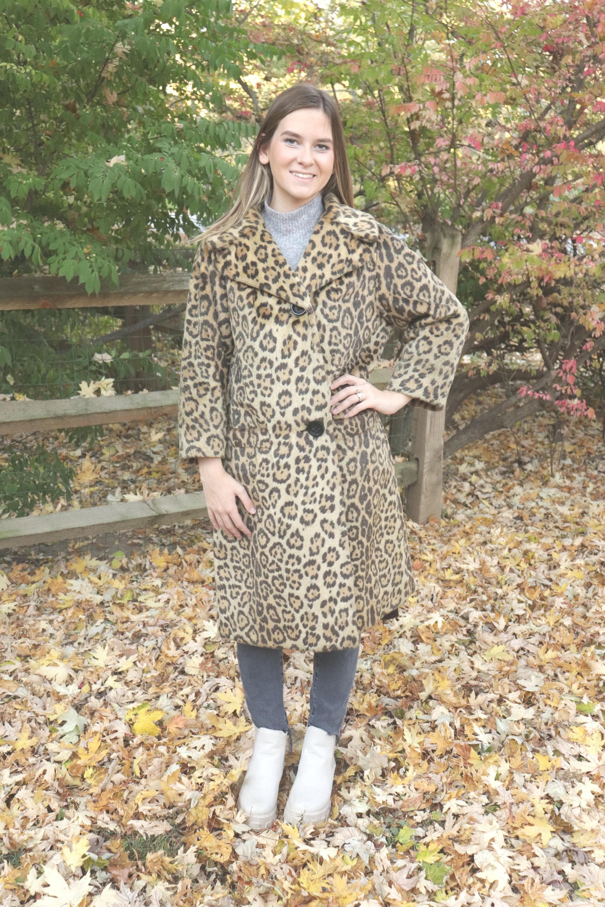 Vintage 1960's Leopard Print Long Faux Fur Coat Winter Coat Swing