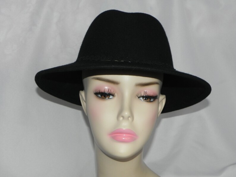 Black Wool Felt Unisex Gamblers Hat Bolero Hat Wide Brim Hat Safari Hat image 2